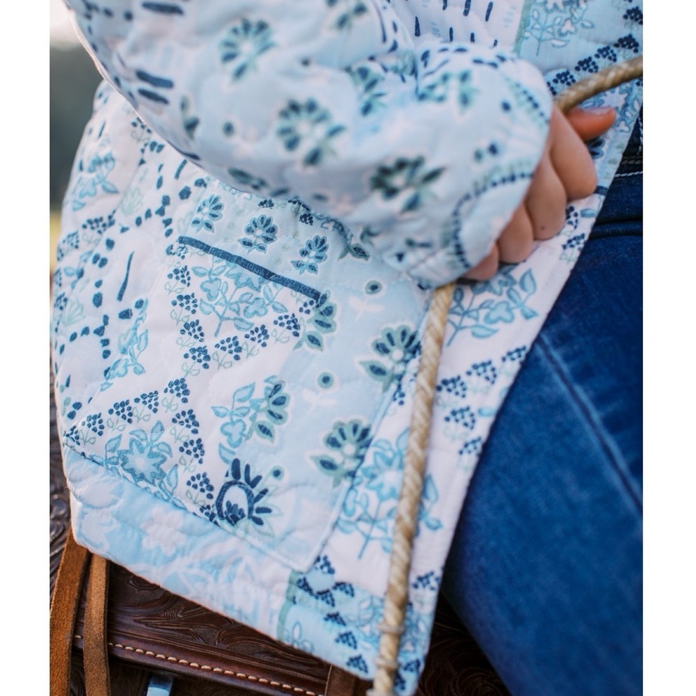 Ida Mae Home Quilted Jacket Large White Blue Patchwork Floral Cottagecore Boho - Picture 2 of 12